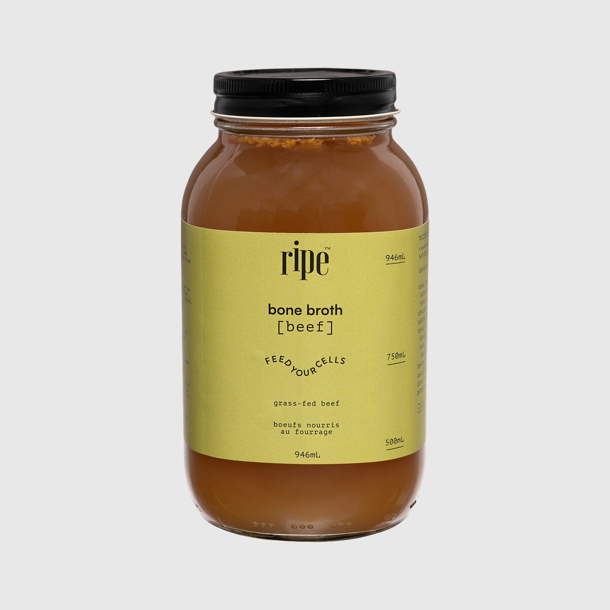 Grass-fed beef bone broth in a glass jar