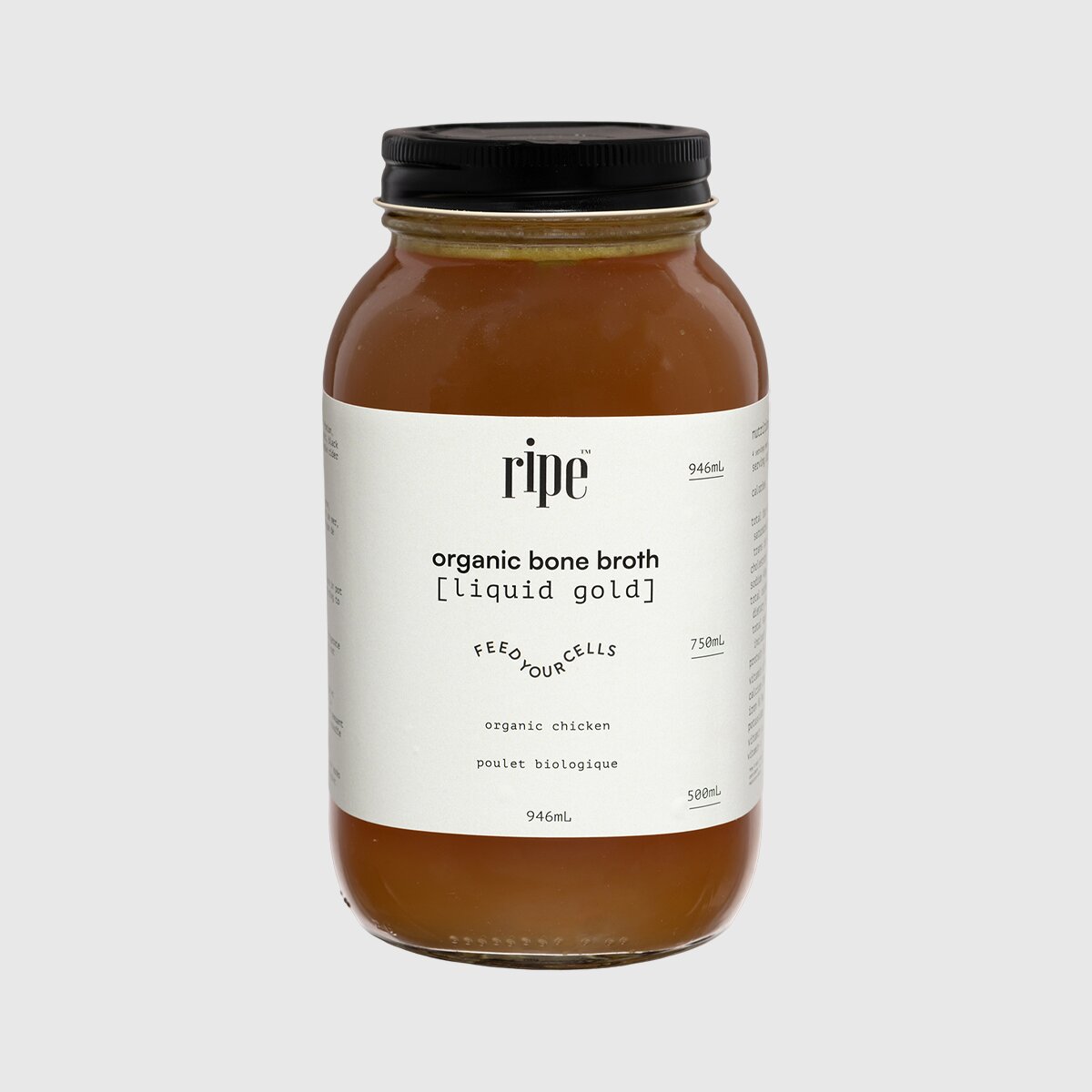 Liquid Gold organic chicken bone broth in a glass jar